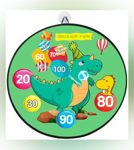 Joc Darts Flippy pentru Copii, Placa Pliabila 70 cm, 8 Mingii Velcro/Scai Simple, 2 Mingii Luminoase, Model Dinozaur Park, Verde