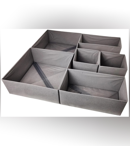 Organizator pentru Sertar, Flippy, 3 Marimi, pentru Lenjerie, Tricouri, Sosete, 6 Piese, Pliabil, Stivuibil, din Tesatura, Gri