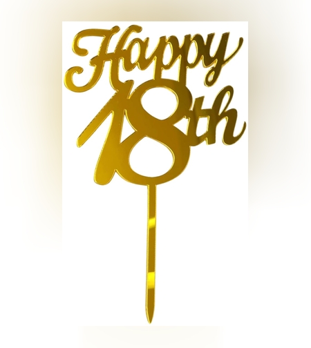 Decoratiune Topper pentru Tort, Flippy, Model Happy18th, Dimensiuni 10 cm, Tematica Majorat, Auriu
