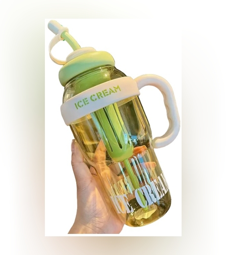 Sticla de Apa, Flippy, Termica, Mentinere 6 Ore, 1400 mL, cu Pai si Capac, PP si Silicon, cu Maner Alb, 25.5x7.5 cm, Verde