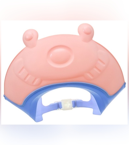 Viziera de Protectie Baie Pentru Copii, Fippy, Model Broasca, Dimensiune ajustabila, Durabil, Usor de curatat, Impotriva Samponului, pentru Ochi si Urechi, TPE+PP, 24x23 cm, Roz