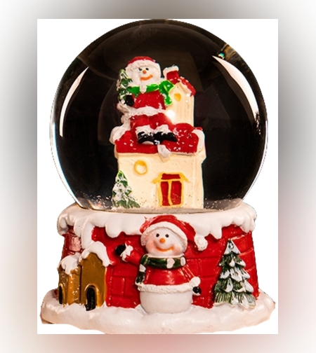 Decoratiune glob cu zapada Flippy, Mos Craciun pe casa, diametru 4.5 cm, multicolor