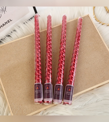 Set 4 Lumanari pentru Masa, Cina, Decor, Flippy, Model Rasucit, Lungime 25 cm, Rosu