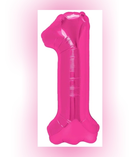 Balon din Folie Metalizata Flippy, Figurina Cifra, Tema Aniversare 40 cm, Ambalaj Individual, Pai inclus, Umflare cu Aer sau Heliu, Roz, Cifra 1