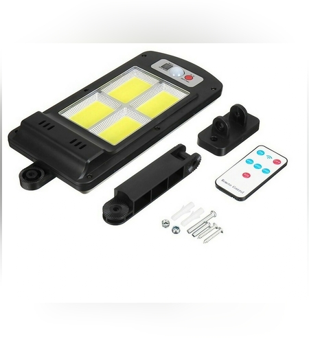 Lampa Solara De Exterior LED Flippy, 23 cm x 11.5 cm, 3072 Lumeni 128 COB LED 25.6 W - echivalent 205 W bec incadescent, IP65, Senzor de Miscare, Senzor de Lumina, 4 Grile, Alb Rece