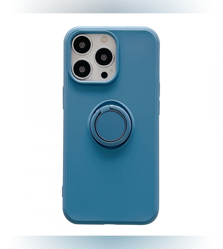 Husa protectie Flippy compatibila cu Apple iPhone 13 Pro Liquid Silicone Ring cu suport rotativ Albastru