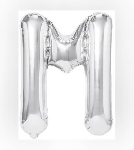 Balon Folie Metalizata Litera M, Flippy, 80 cm, Umflati cu Heliu sau Aer, Ambalaj Individual, Pai inclus, Argintiu