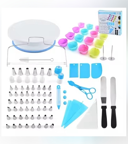 Set 92 Piese Ustensile pentru Ornare Prajituri, Flippy, din Plastic si Otel Inoxidabil, Forme Briose, Multicolor