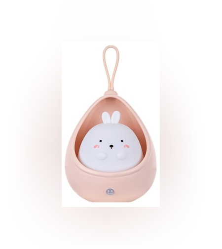 Lampa de veghe portabila cu 2 moduri de functionare Flippy, silicon non-toxic, reincarcabila USB, senzor miscare, roz, iepuras