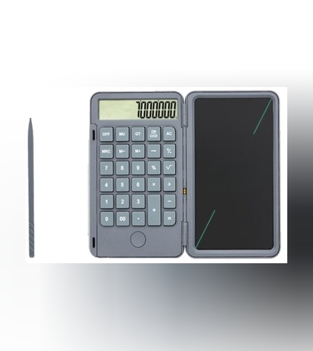 Calculator de Mana Reincarcabil cu Tabla de Scris, Flippy, Calculator Portabil, Ecran LCD, Afisaj cu 12 Cifre, Ecran de 15 cm, Culoare Gri