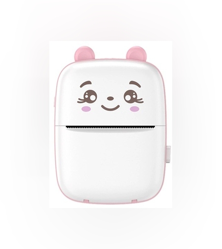 Mini Imprimanta Foto Portabila, Flippy, Incarcare USB, Bluetooth, Model Ursulet, 12 x 9 x 5 cm, Alb Roz