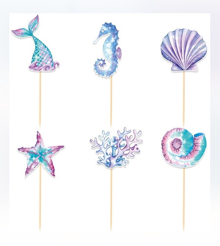 Set 6 Props-uri pentru Prajituri Sirena, Flippy, Colectia Mermaid, Multicolor