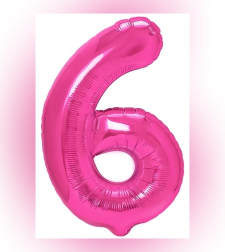 Balon din Folie Metalizata Flippy, Figurina Cifra, Tema Aniversare 40 cm, Ambalaj Individual, Pai inclus, Umflare cu Aer sau Heliu, Roz, Cifra 6