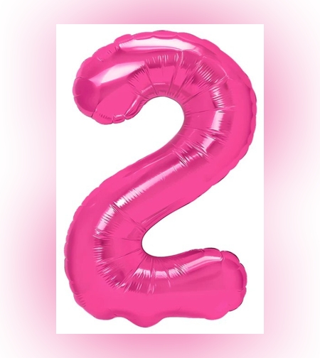 Balon din Folie Metalizata Flippy, Figurina Cifra, Tema Aniversare 80 cm, Ambalaj Individual, Pai inclus, Umflare cu Aer sau Heliu, Roz, Cifra 2