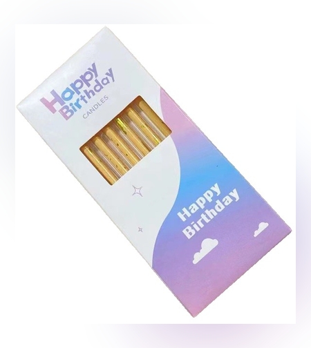 Set 6 Lumanari Lungi, Flippy, din Parafina, 10 x 0.5 cm, Happy Birthday, Bej