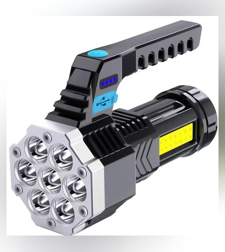 Lanterna LED Lumina Puternica, Rezistenta la Apa, Tip Proiector COB, Flippy, Lanternă Reincarcabila, USB, cu Maner pentru Drumetii, Lanterna de Urgenta, Aer Liber, 14.1 x 6.4 cm, Culoare Negru cu Comutator Albastru