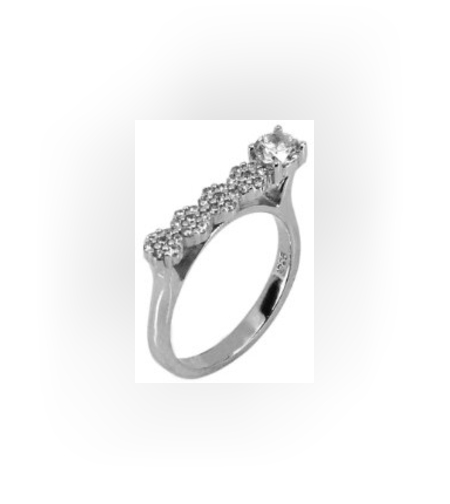 Inel rodiat din Argint 925 cu Zirconii, forma dreapta in partea superioara, marimea 55