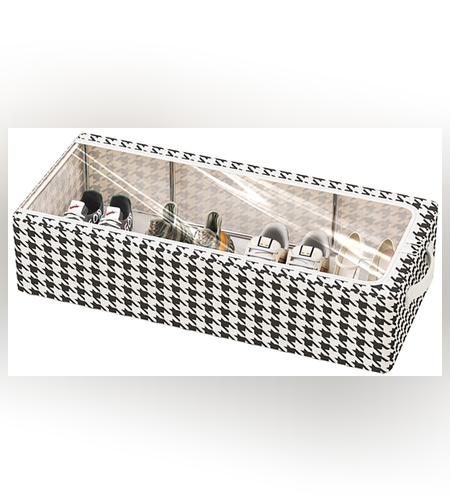 Cutie Depozitare cu Cadru Metalic, Flippy, pentru Incaltaminte, Haine, Lingerie, Fermoar Calitativ, Fereastra Transparenta, Manere Laterale, 60 x 30 x 16 cm, Alb Negru