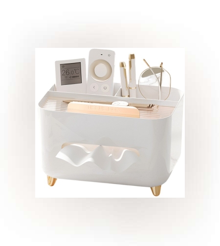 Suport pentru Servetele, Flippy, Cutie Multifunctionala, Design Minimalist, ABS, cu Suport pentru Obiectele Personale, pentru Birou, 21x15x13 cm, Alb