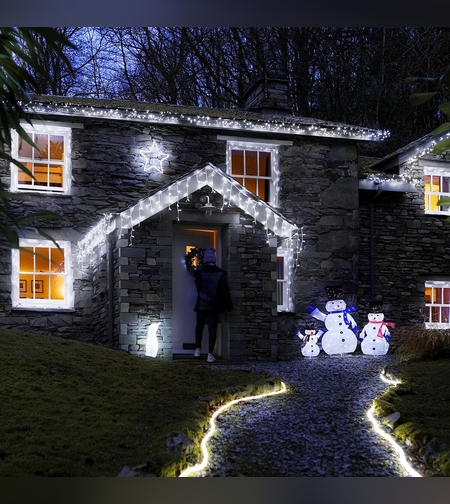 Instalatie de Craciun Flippy® Tip Turturi, Franjuri cu Flash, IP65, Sectiune 5 m, 120 LED-uri, Interconectabila, Fir Transparent, Alb Rece