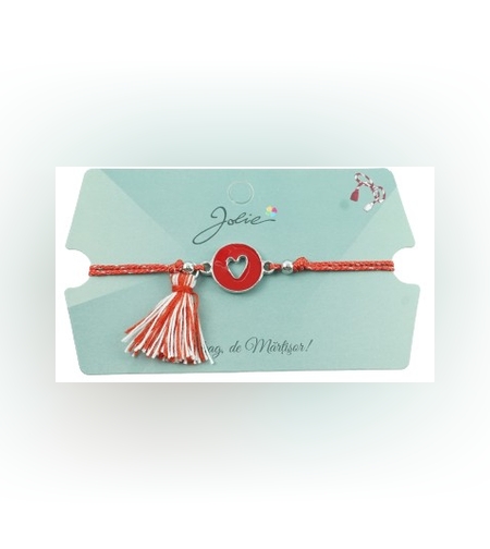 Bratara Jolie Ciucure Inima Decupata in Cerc Rosu