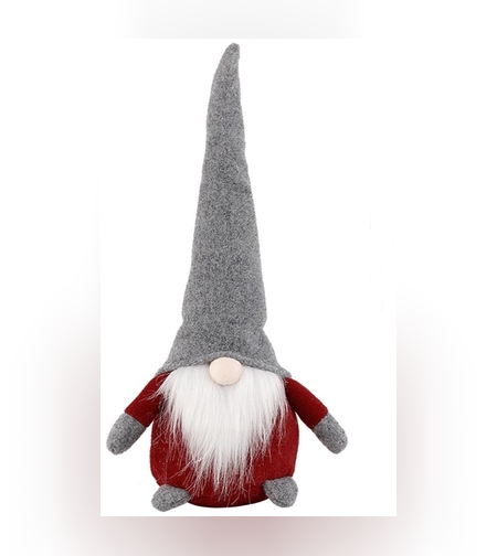 Ornament de Craciun Spiridus, Caciula Gri, Flippy, Material Textil, 40 cm, Rosu