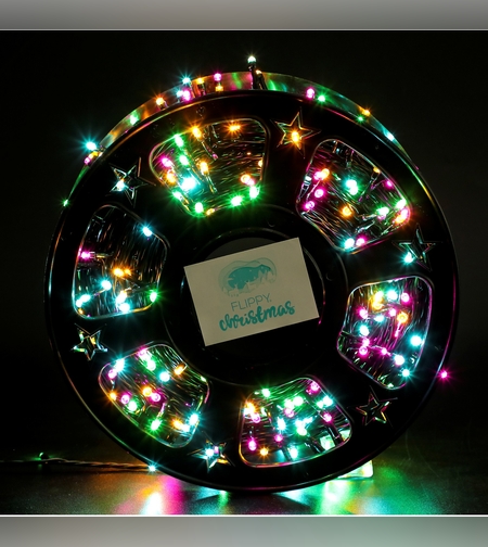 Instalatie Craciun liniara cu transformator, 100m, multicolor, 1000 LED-uri, fir negru, 8 jocuri de lumini, Flippy