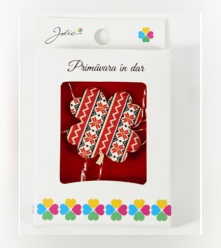 Martisor Brosa Mica in Cutie, Dimensiune Brosa 2.5-3 cm, Material Metal, Model Trifoi Traditional