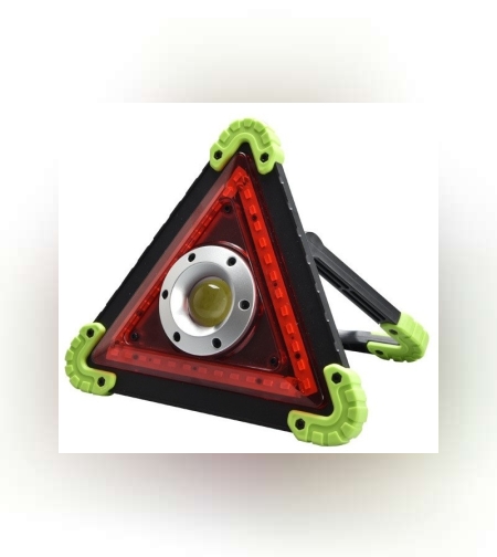 Triunghi Multifunctional de Avertizare, Flippy, Lanterna LED, Impermeabil IP65, 800 lm, 2 x AA, Functie Incarcare Telefon, USB si Micro USB, COB 33, Verde