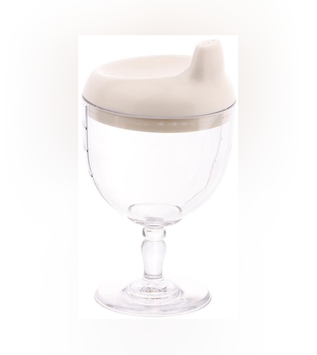 Pahar din Plastic Transparent cu Picior, Flippy, pentru Copii, 14 x 7.7 cm, cu Cioc Antiscurgere, + 3 Ani, Fara Maner, Alb