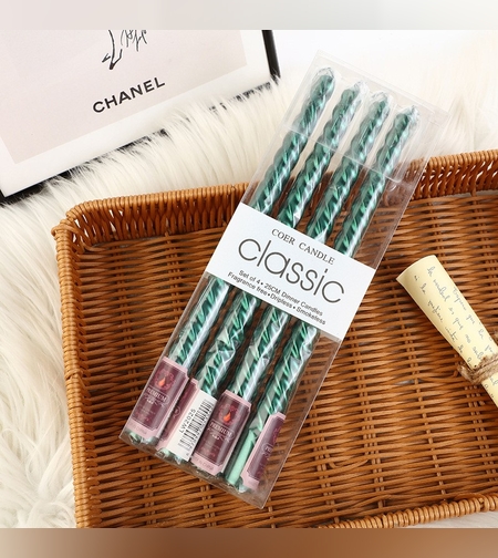 Set 4 Lumanari pentru Masa, Cina, Decor, Flippy, Model Rasucit, Lungime 25 cm, Verde