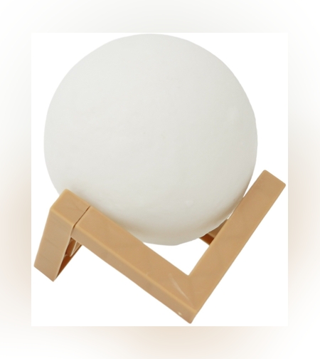 Lampa de veghe in forma de luna 3D Moon Light Alb Rece, alimentare baterii, stand plastic inclus, 8 cm, Flippy