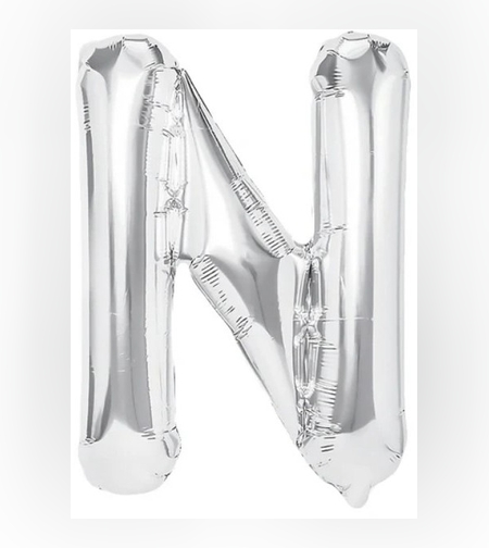 Balon Folie Metalizata Litera N, Flippy, 40 cm, Umflati cu Heliu sau Aer, Ambalaj Individual, Pai inclus, Argintiu