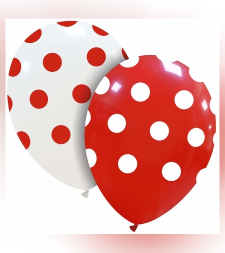 Set 10 Baloane din Latex, Flippy, Model Party cu Buline, 30 cm, Alb si Rosu, 2.8 g