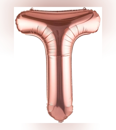 Balon Folie Metalizata Litera T, Flippy, 40 cm, Umflati cu Heliu sau Aer, Ambalaj Individual, Pai inclus, Rose Gold
