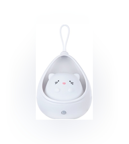 Lampa de Veghe, Flippy, Portabila, cu 2 Moduri de Functionare, Silicon Non-Toxic, Reincarcabila USB, Senzor Miscare, Model Pisica, Alb