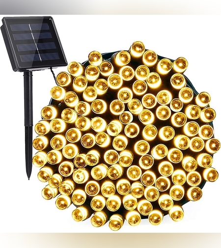 Instalatie Craciun, 32 metri, 300 de LED-uri, Alb Cald, cu energie solara, fir de cupru, liniar, interior/exterior, Flippy