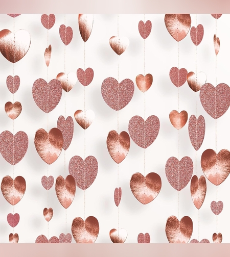 Banner cu Inimioare, Flippy, Tip Franjuri, 4 m, Rola de Ata Inclusa, Roz cu Sclipici