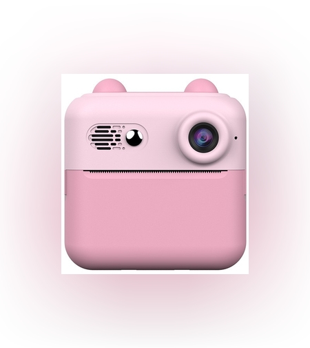 Set Camera Instantanee pentru Copii, Flippy, Ecran HD 2.4'', 24MP, 720P Video, 1200 mAh, cu Functie de Printare Alb-Negru, cablu USB-C, Bluetooth, Compatibil iOS/Android, Imprimare APP, Roz