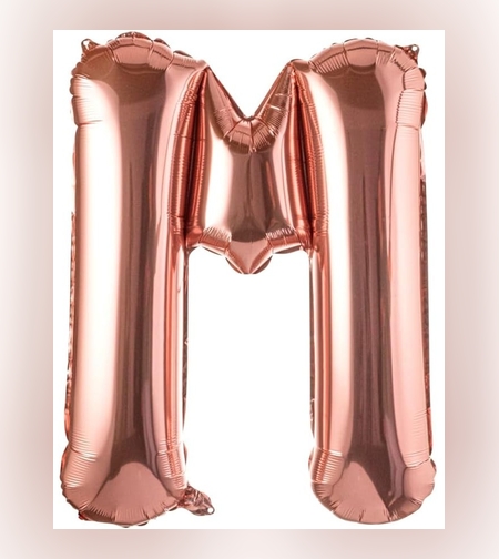 Balon Folie Metalizata Litera M, Flippy, 80 cm, Umflati cu Heliu sau Aer, Ambalaj Individual, Pai inclus, Rose Gold