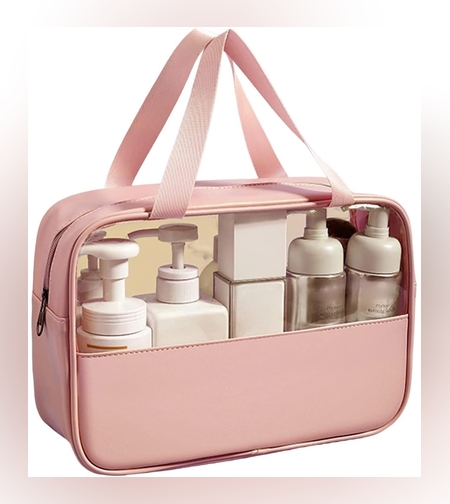 Geanta pentru cosmetice, Flippy, Geanta pentru Voiaj sau Organizarea produselor Cosmetice, Geanta pentru Machiaj, din PVC si PU, 26 x 15 x 10 cm, Roz