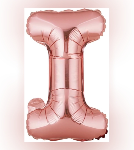 Balon Folie Metalizata Litera I, Flippy, 40 cm, Umflati cu Heliu sau Aer, Ambalaj Individual, Pai inclus, Rose Gold