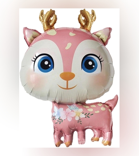 Balon din Folie Metalizata, Flippy, Mini Figurine, Model Cerb, Tematica Aniversare, 49x74.5 cm, Ambalaj Individual, Pai Inclus, Umflare cu Aer sau Heliu, Roz
