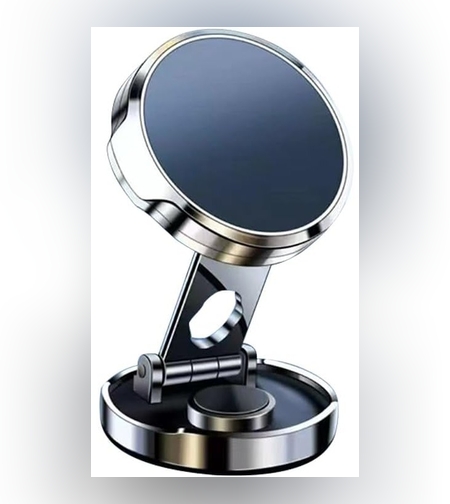 Suport de Telefon, Flippy, cu Adeziv, din ABS si Magnet, Pliabil, Diametru 4.4 cm, Universal, Argintiu