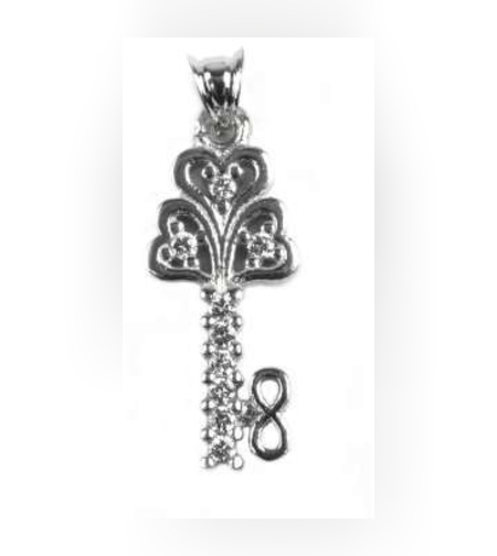 Pandantiv Cheie cu pietre, Argint 925, 2.7 cm x 1 cm, rodiata