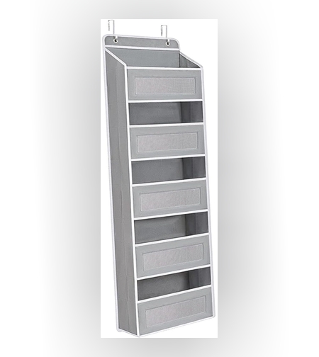 Organizator Suspendat pentru Usi, Flippy, din Nailon si Plasa, Baza de Carton Ingrosat, 5 Buzunare Principale + 5 Buzunare Laterale, 146 x 40 x 17 cm, 2 Carlige Incluse, Gri