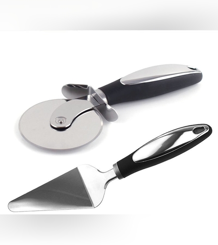 Feliator si Lopatica pentru Pizza, Flippy, set din 2 ustensile, Otel Inoxidabil, Maner Antiderapant, 26.5 x 8 x 3 cm, Negru