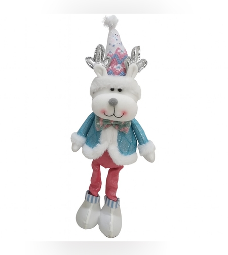 Figurina de Craciun Ren cu Palarie, Flippy, Figurina Decorativa Ren de Craciun pentru Sarbatorile de Iarna, 52 x 17 x 8 cm, Multicolor