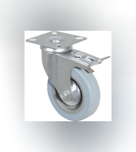 Колесо поворотное платформенное c тормозом D=50 27 кг.( ролик серо-зеленый)