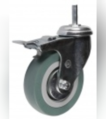 Колесо (ролик серо-голубой) поворотное С БОЛТОМ + ТОРМОЗ до 18 кг. D=50